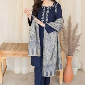 3 Pcs Women's Unstitched Embroidered Suit